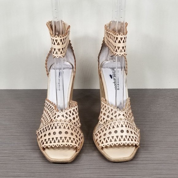 Jeffrey Campbell Besante Strappy Wedge Sandal, Tan Leather, Womens Size 6.5 M - Picture 2 of 11